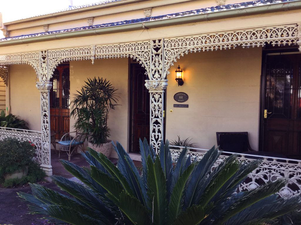 The cast-iron lace verandah of 101 Addison Road, Manly